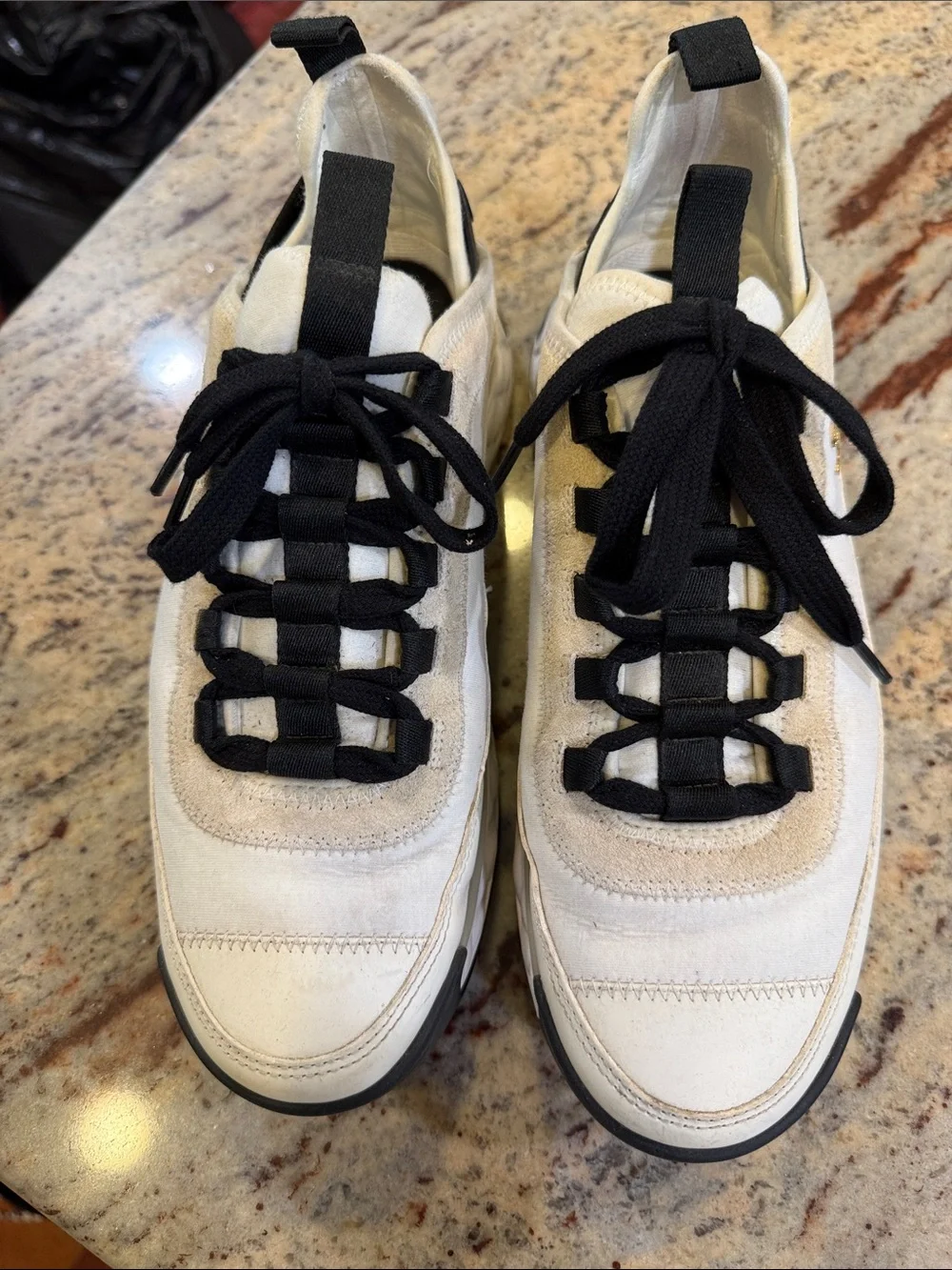 CHANEL Cream and Black Lace-Up Chunky Sneakers